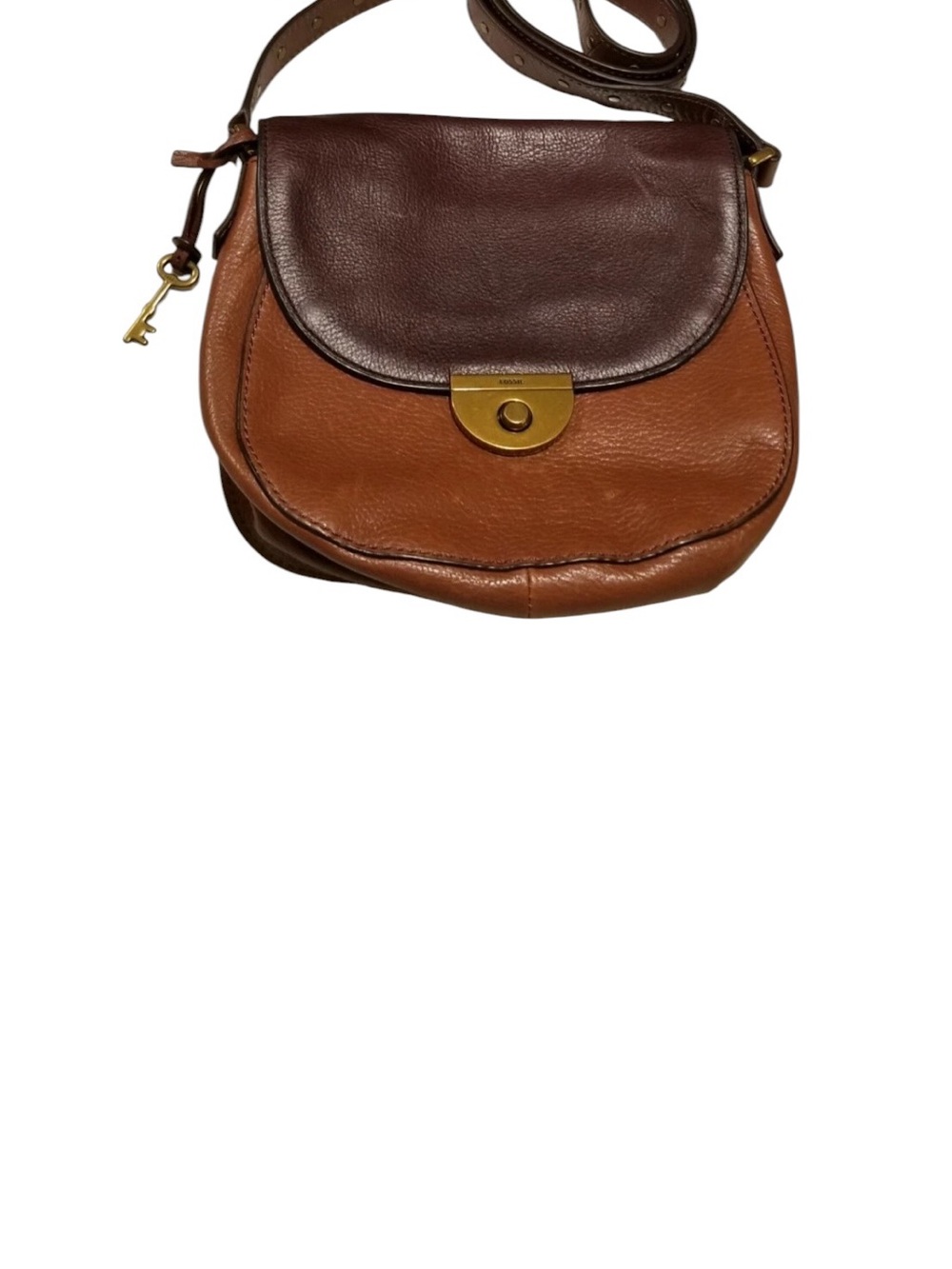 Fossil Cognac Crossbody snap closure Saddle bag purse